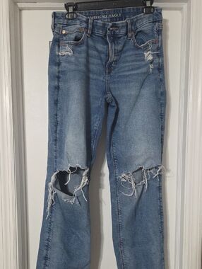 American Eagle Outfitters Distressed Light Blue Straight Leg Jeans